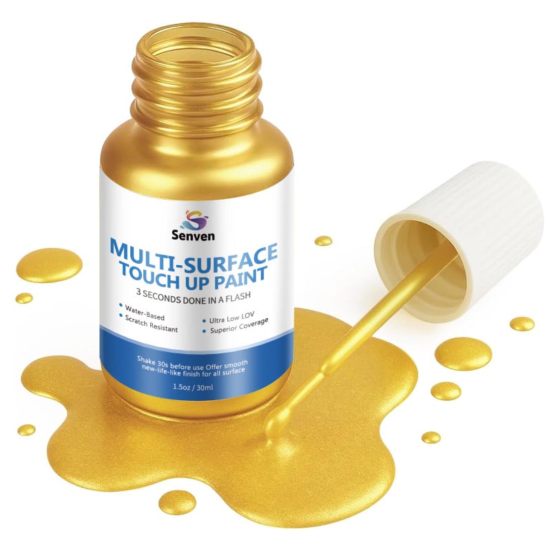 SENVEN Liquid Gold Leaf Paint High Gloss Multi Surface Rich Gold Paint for Metal Wood Plastic Canvas Appliance Furniture Scratch Repair Art Handcrafts 30ml15oz Fast Drying Acrylic Metallic Finish