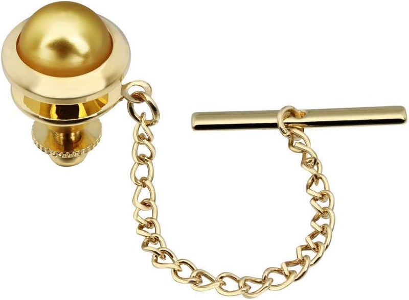 AMITER Crystal/Pearl Tie Tack with Chain, Gold Mens Tie Pin Necktie Pins Lapel Pin for Wedding Birthday Anniversary Party - Image 2