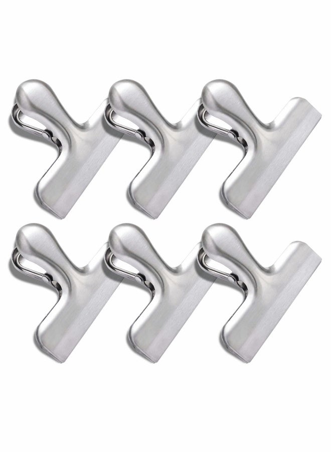 Stainless Steel Chip Bag Clips Set, 6 Pack Bag Clips, Heavy Duty Clamp Seal Food - Image 1