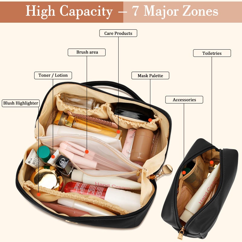 CLOUDWINGS Birthday Gifts for Women Teen Girl, Personalized Initial Makeup Organizer Bag Set, Open Flat Travel Cosmetic Bag With Clear Divider and Handle(Black,A) - Image 4