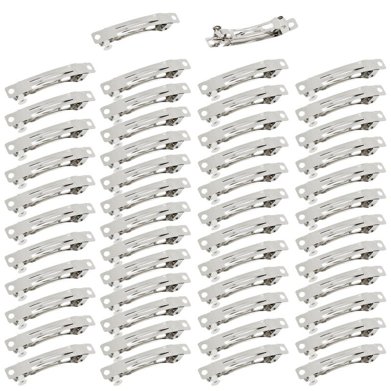 Cinaci 50 Pack 6 cm  24 inches Blank Silver Metal DIY Craft French Barrettes Snap Hair Clips Pins for Women Girls Hair Accessories