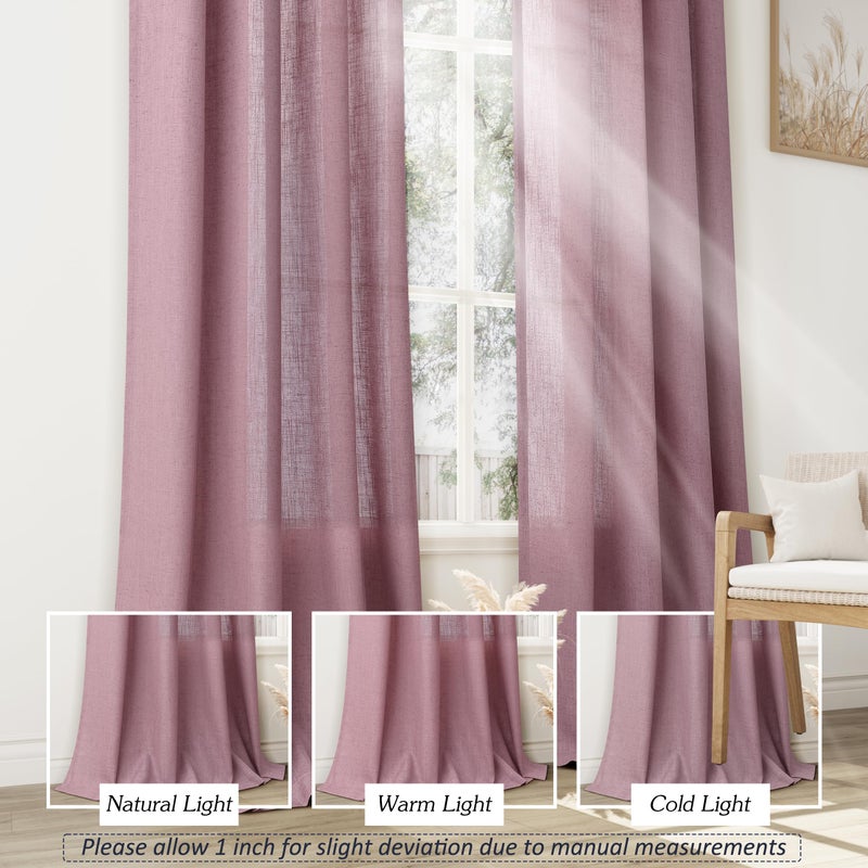 Jowels Blush Pink Linen Curtains 90 Inch Length 2 Panels for Living Room Bedroom  Light Filtering Sheer Curtains 90 Inches  Modern Grommet Privacy Semi Sheer Curtain 90 Inch  Blush Pink  52x90 - Image 4