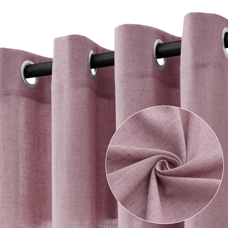 Jowels Blush Pink Linen Curtains 90 Inch Length 2 Panels for Living Room Bedroom  Light Filtering Sheer Curtains 90 Inches  Modern Grommet Privacy Semi Sheer Curtain 90 Inch  Blush Pink  52x90 - Image 1