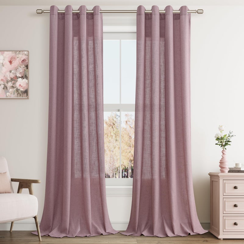 Jowels Blush Pink Linen Curtains 90 Inch Length 2 Panels for Living Room Bedroom  Light Filtering Sheer Curtains 90 Inches  Modern Grommet Privacy Semi Sheer Curtain 90 Inch  Blush Pink  52x90 - Image 2