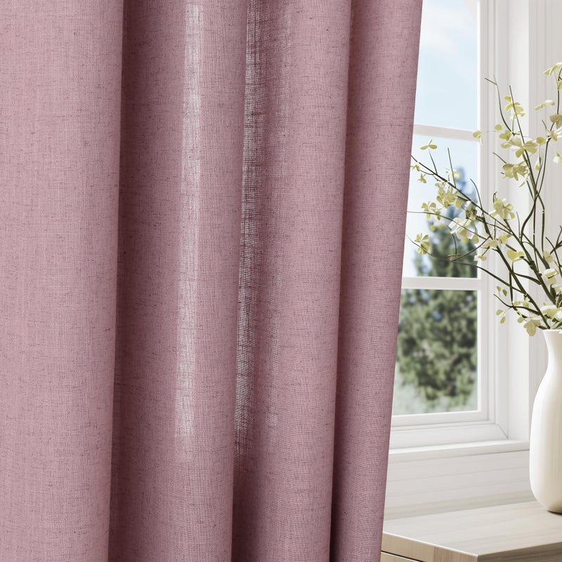 Jowels Blush Pink Linen Curtains 90 Inch Length 2 Panels for Living Room Bedroom  Light Filtering Sheer Curtains 90 Inches  Modern Grommet Privacy Semi Sheer Curtain 90 Inch  Blush Pink  52x90 - Image 5