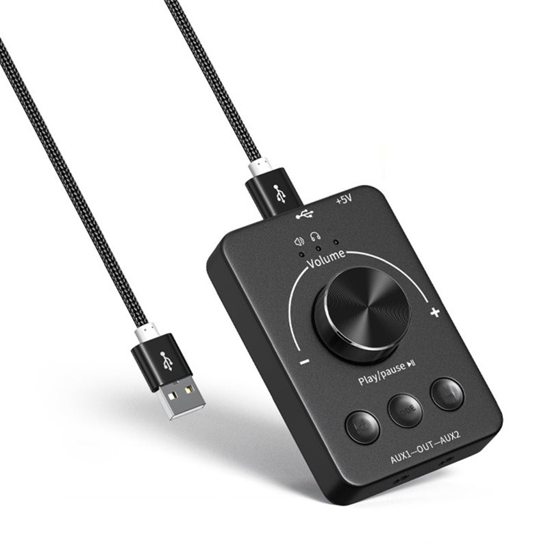 مُتحكم حجم الصوت الكمبيوتري USB: مقلب أسود بزاوية 360 درجة مع إيقاف الصوت بمست واحد - أمرسل صوت بلوتوث 5.1 للاستماع اللاسلكي، محول كرت صوت خارجي موصل نوع سي لتهيئة التشغيل الفوري لمستخدمي أجهزة المكتب واللابتوب - Image 1