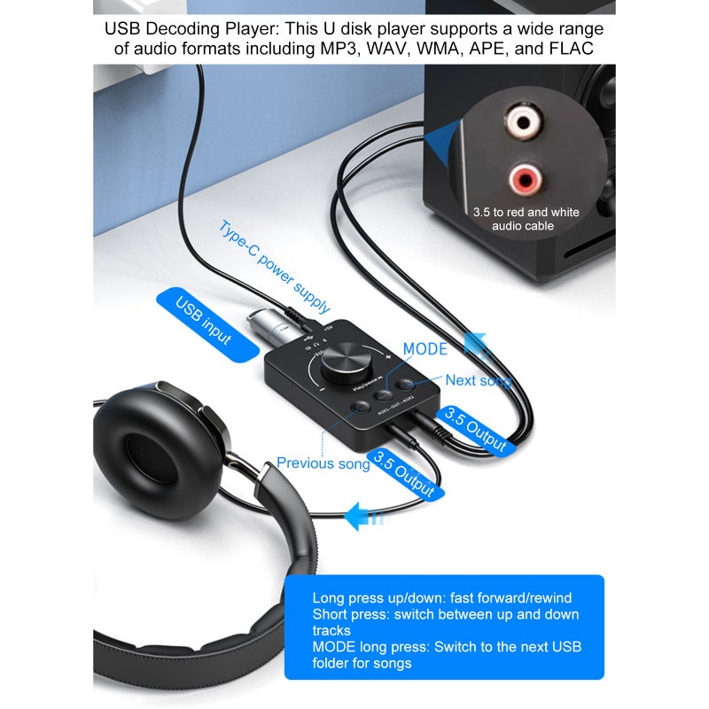 مُتحكم حجم الصوت الكمبيوتري USB: مقلب أسود بزاوية 360 درجة مع إيقاف الصوت بمست واحد - أمرسل صوت بلوتوث 5.1 للاستماع اللاسلكي، محول كرت صوت خارجي موصل نوع سي لتهيئة التشغيل الفوري لمستخدمي أجهزة المكتب واللابتوب - Image 4