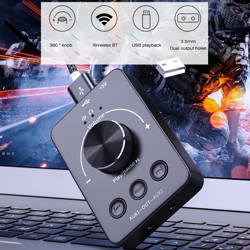 مُتحكم حجم الصوت الكمبيوتري USB: مقلب أسود بزاوية 360 درجة مع إيقاف الصوت بمست واحد - أمرسل صوت بلوتوث 5.1 للاستماع اللاسلكي، محول كرت صوت خارجي موصل نوع سي لتهيئة التشغيل الفوري لمستخدمي أجهزة المكتب واللابتوب - Image 3