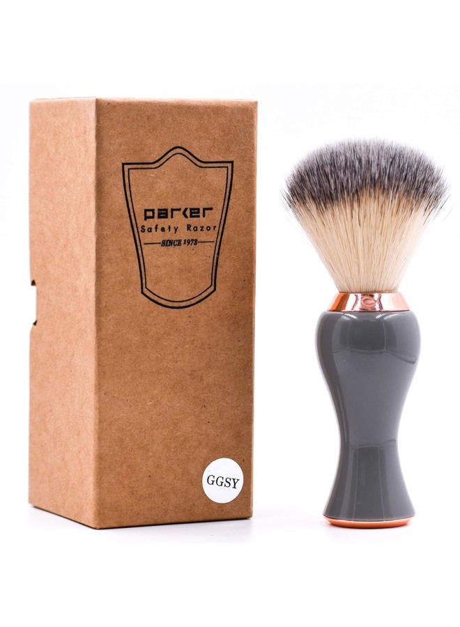 Parker Safety Razor Parker Premium Synthetic Bristle Shaving Brush with Stand - Super Soft Bristles for Sensitive Skin - Deluxe Gray and Rose Gold Handle - Shaving Brush for Men & Women - Image 1
