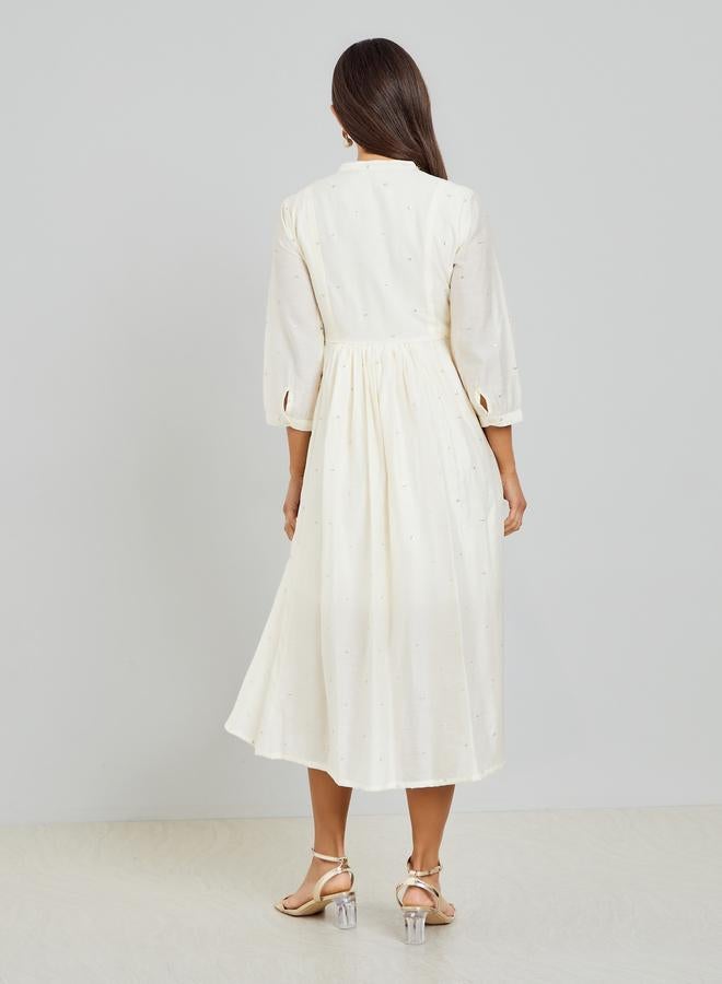 Styli Women Cream Embroidered A-Line Midi Dress - Image 5