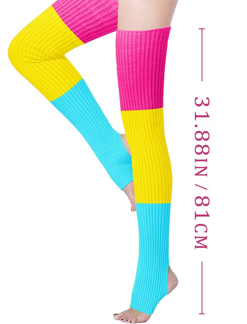 v28 Long Leg Warmer Womenâ€™s Men 80s Party Ribbed Knit Dance Sports (81-mix3B) - Image 3