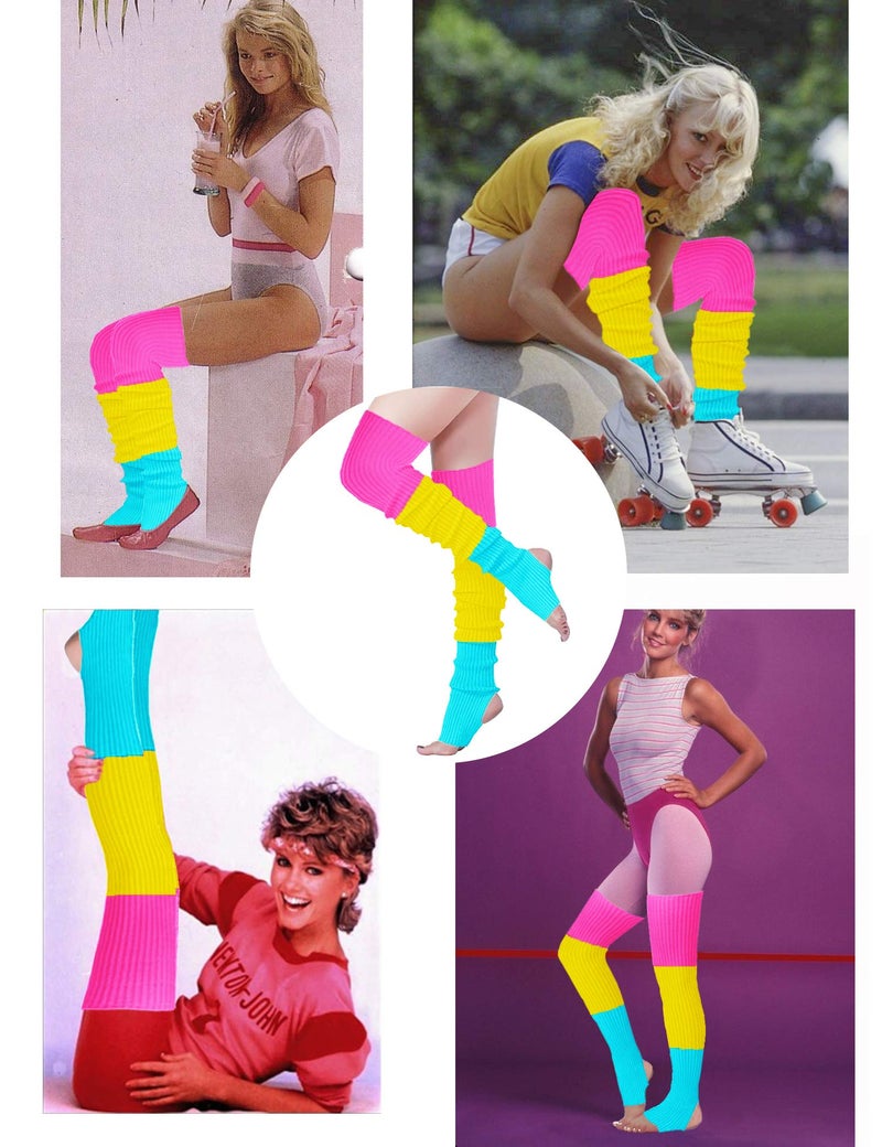 v28 Long Leg Warmer Womenâ€™s Men 80s Party Ribbed Knit Dance Sports (81-mix3B) - Image 4