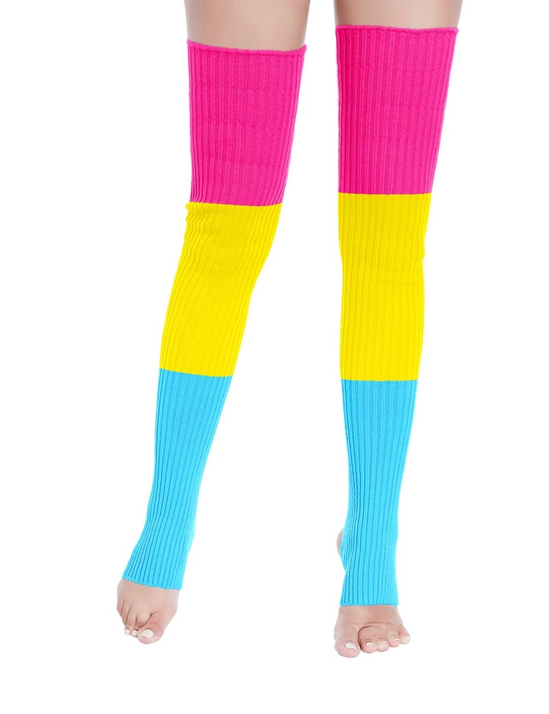 v28 Long Leg Warmer Womenâ€™s Men 80s Party Ribbed Knit Dance Sports (81-mix3B) - Image 2