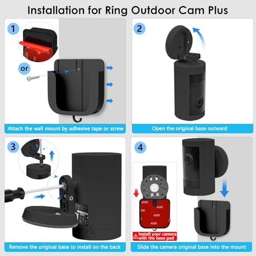 ALERTCAM No Drill Wall Mount for Ring Outdoor Cam Plus, Easy Installation with Strong Adhesive Tape or Screws, Indoor Camera Mount for Ring Camera, 2Pack, Black - Image 3