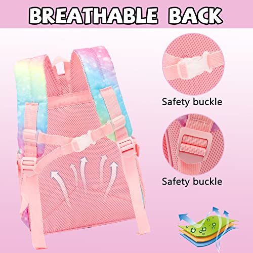 BTOOP Kids Backpack Girls School Backpack Preschool Kindergarten Unicorn Toddler BookBag with Chest Clip (Slanting Rainbow) - Image 2