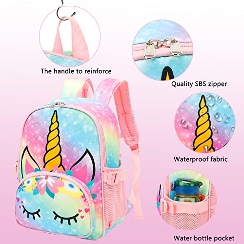 BTOOP Kids Backpack Girls School Backpack Preschool Kindergarten Unicorn Toddler BookBag with Chest Clip (Slanting Rainbow) - Image 4