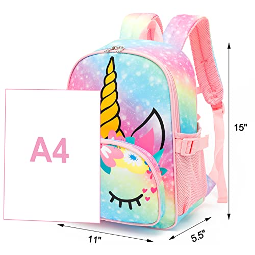 BTOOP Kids Backpack Girls School Backpack Preschool Kindergarten Unicorn Toddler BookBag with Chest Clip (Slanting Rainbow) - Image 3