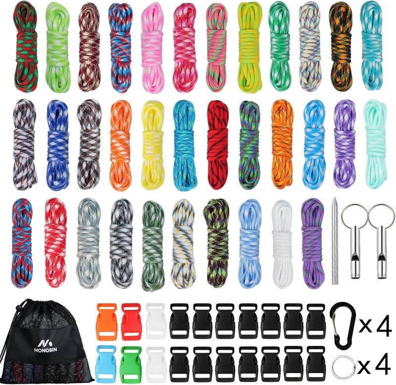 MONOBIN Paracord Combo Kits - 550 Type III Parachute Cord - Bracelet Crafting Kits, Survival Rope Making lanyards,Dog Collar,Bracelet - Image 1