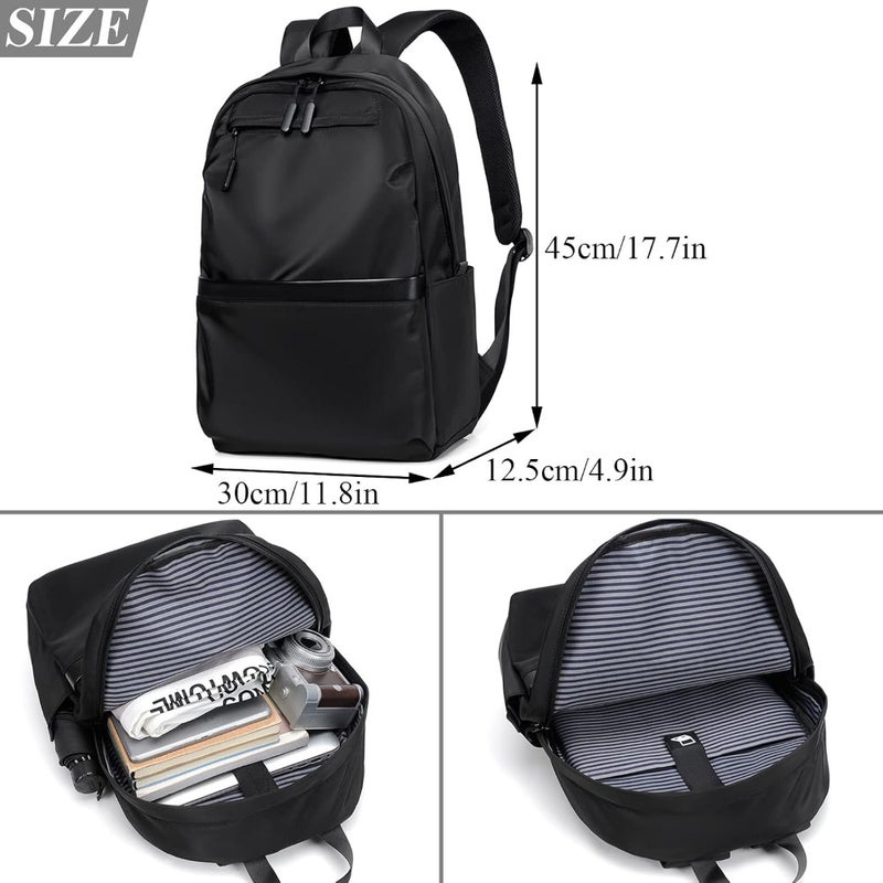 Qiccijoo Laptop Backpack for Men and Women 15.6 Inch Laptop Compartment Travel, Work, College, School Backpack Water-Resistant Polyester Slim Fit, Ergonomic Design, USB Charging Port Black - Image 2