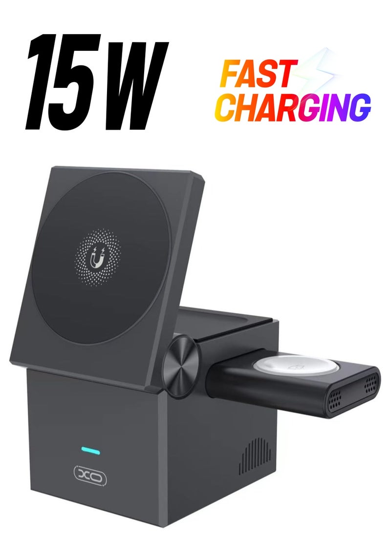 Generic - NEW 3-in-1 Cube with MagSafe - 15W Fast Charging Foldable Wireless Charger Station for iPhone, Apple Watch, and AirPods Pro - Image 1