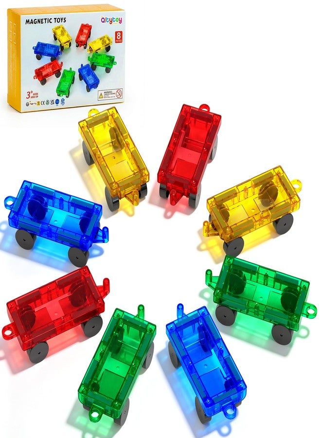 Qltytoy 8PCS Magnetic Tiles Mini Cars Construction Set Compatible with Mini & Major Tiles, Magnet Car Easter Toys for 3+ Year Old Boys Girls Kids,STEM Educational Portable Travel Toys for Airplane,Car Play - Image 1