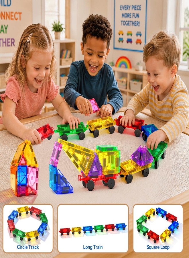 Qltytoy 8PCS Magnetic Tiles Mini Cars Construction Set Compatible with Mini & Major Tiles, Magnet Car Easter Toys for 3+ Year Old Boys Girls Kids,STEM Educational Portable Travel Toys for Airplane,Car Play - Image 2