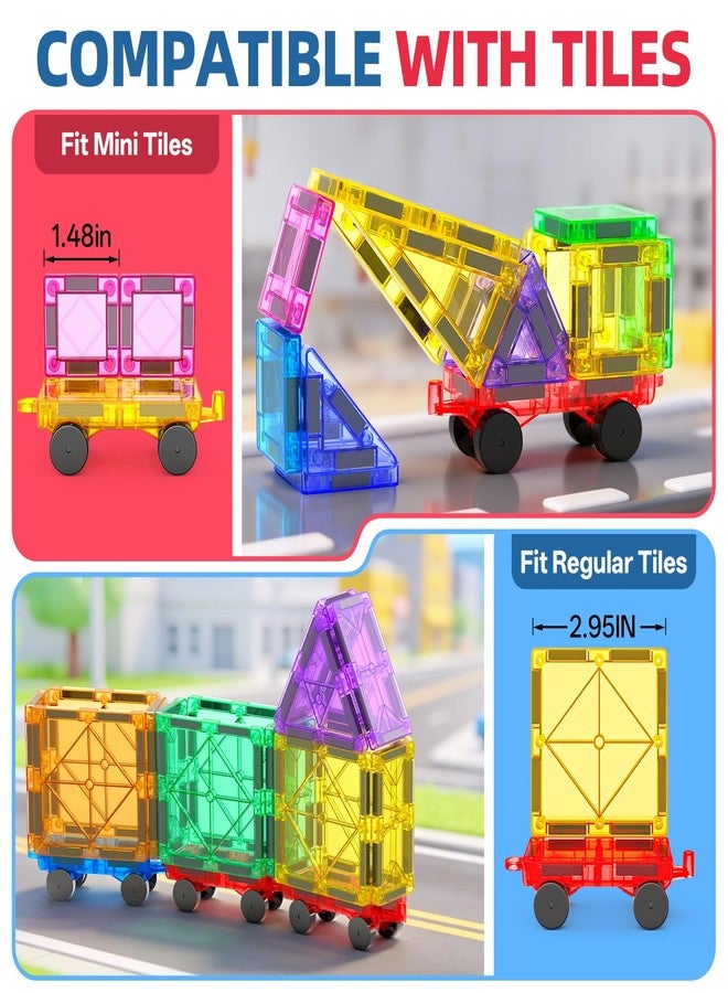 Qltytoy 8PCS Magnetic Tiles Mini Cars Construction Set Compatible with Mini & Major Tiles, Magnet Car Easter Toys for 3+ Year Old Boys Girls Kids,STEM Educational Portable Travel Toys for Airplane,Car Play - Image 4