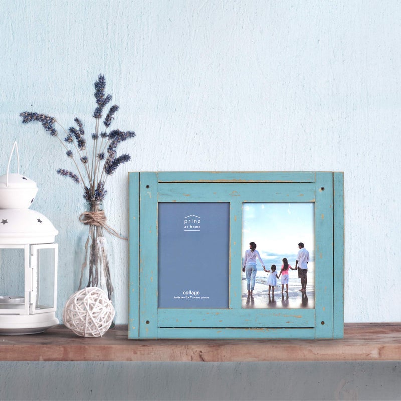 Prinz Homestead 5x7 Collage Picture Frame for Two Photos, Coastal Wall Decor, Two-Way Easel, Can Be Wall-Mounted, Distressed Blue Finish - Image 2