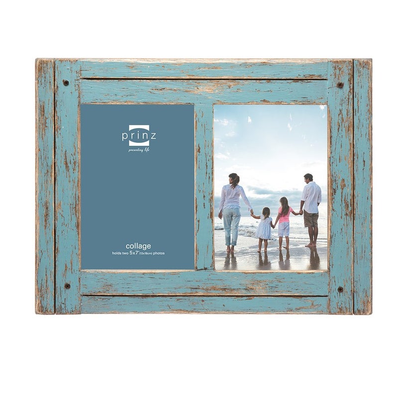 Prinz Homestead 5x7 Collage Picture Frame for Two Photos, Coastal Wall Decor, Two-Way Easel, Can Be Wall-Mounted, Distressed Blue Finish - Image 1