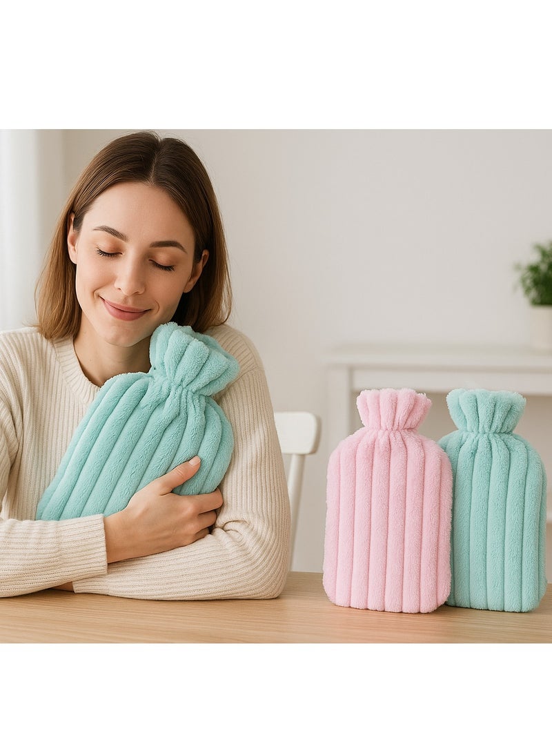 VENDIX VENDIX Hot Water Bag with Strong Fluffy Cover, BPA Free Hot Water Bottle For Muscle Pain And Feet Warmer Menstrual Cramps Hot Compress And Cold Therapy (light Green) - Image 3