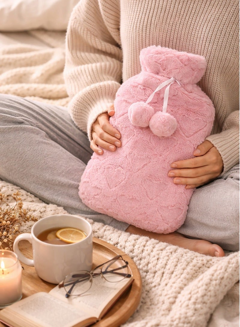 Family Ship Hot Water Bag 1pcs with Strong Fluffy Cover, 2L BPA Free Hot Water Bottle For Muscle Pain And Feet Warmer Menstrual Cramps Hot Compress And Cold Therapy (Multicolor) - Image 2