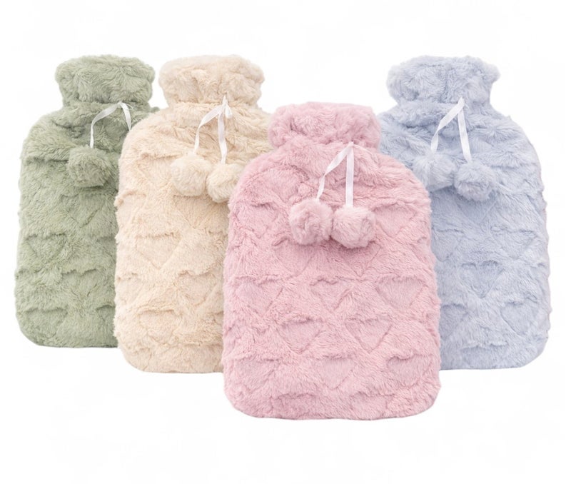 Family Ship Hot Water Bag 1pcs with Strong Fluffy Cover, 2L BPA Free Hot Water Bottle For Muscle Pain And Feet Warmer Menstrual Cramps Hot Compress And Cold Therapy (Multicolor) - Image 1