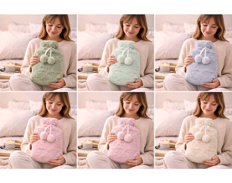 Family Ship Hot Water Bag 1pcs with Strong Fluffy Cover, 2L BPA Free Hot Water Bottle For Muscle Pain And Feet Warmer Menstrual Cramps Hot Compress And Cold Therapy (Multicolor) - Image 4