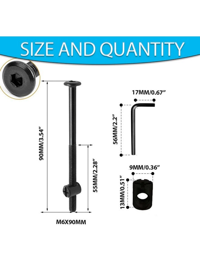 Socell مسامير سرير بطابقين Socell M6x90mm 15 قطعة، مجموعة براغي وصواميل برميل الأثاث مع رأس سداسي للأثاث والأسرة والسرير مع مفتاح (أسود) - Image 2