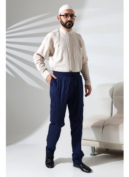 ihvanonline Men's Side Pocket Elastic Waist Hajj and Umrah Cargo Trousers Navy Blue  - Image 2