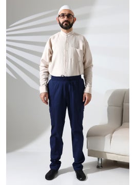 ihvanonline Men's Side Pocket Elastic Waist Hajj and Umrah Cargo Trousers Navy Blue  - Image 4