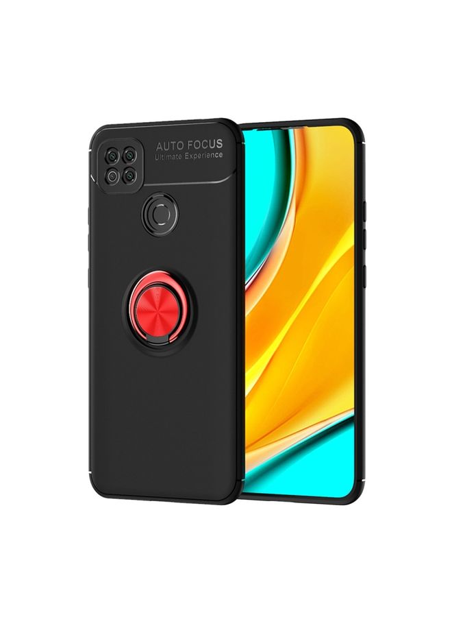 Case Cover For Xiaomi Redmi 9C Metal Ring Holder 360 Degree Rotating TPU Case Black+Red