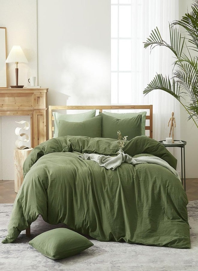 AMWAN Army Green Twin Duvet Cover Natural 100% Cotton Bedding Sets Boy Girl Dark Green Comforter Cover Lightweight Soft Cotton Duvet Cover Simple Style Solid Color Bedding Comforter Cover with Zipper - Image 1