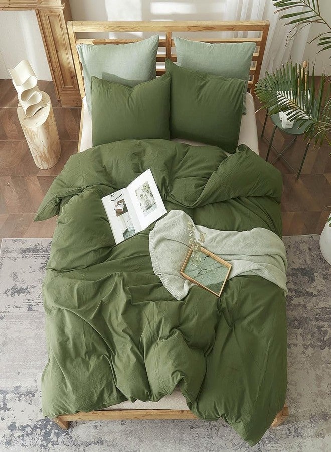 AMWAN Army Green Twin Duvet Cover Natural 100% Cotton Bedding Sets Boy Girl Dark Green Comforter Cover Lightweight Soft Cotton Duvet Cover Simple Style Solid Color Bedding Comforter Cover with Zipper - Image 4