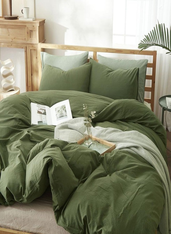 AMWAN Army Green Twin Duvet Cover Natural 100% Cotton Bedding Sets Boy Girl Dark Green Comforter Cover Lightweight Soft Cotton Duvet Cover Simple Style Solid Color Bedding Comforter Cover with Zipper - Image 3