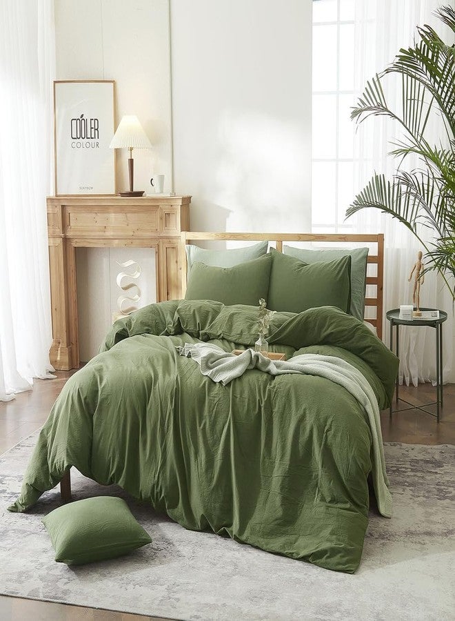 AMWAN Army Green Twin Duvet Cover Natural 100% Cotton Bedding Sets Boy Girl Dark Green Comforter Cover Lightweight Soft Cotton Duvet Cover Simple Style Solid Color Bedding Comforter Cover with Zipper - Image 2