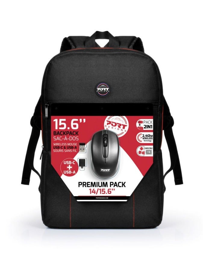 PORT Designs Premium 14/15.6″ Laptop Backpack with Wireless Mouse, Black | 501901 - Image 1