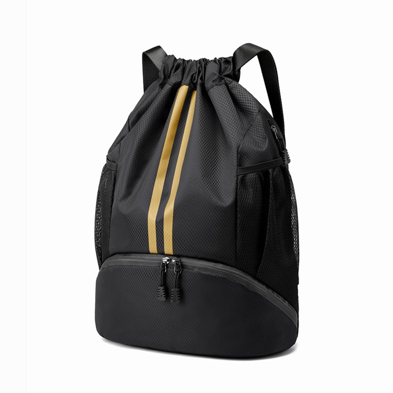Hoedia Sports Drawstring Backpack - String Swim Gym Bag with Shoes Compartment and Wet Proof Pocket for Women&Men, Black Gold - Image 1