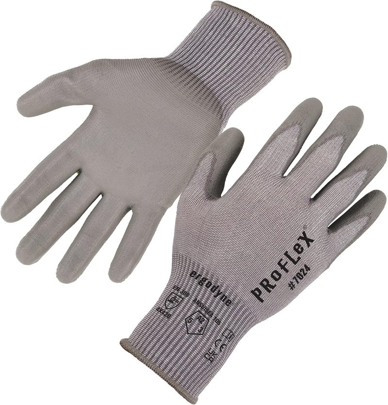 Ergodyne ProFlex 7024 Cut Resistant Work Gloves ANSI A2 PU Coated Palms for Flexible No Slip Grip Abrasion Resistant 13g Touchscreen Capable Gray Large - Image 1