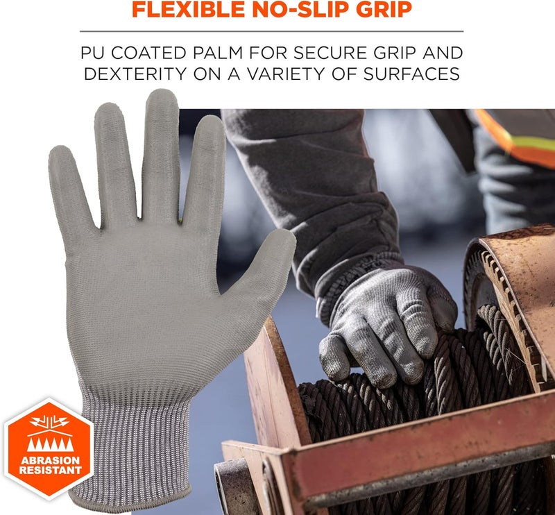 Ergodyne ProFlex 7024 Cut Resistant Work Gloves ANSI A2 PU Coated Palms for Flexible No Slip Grip Abrasion Resistant 13g Touchscreen Capable Gray Large - Image 4