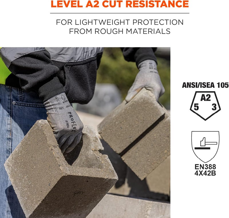 Ergodyne ProFlex 7024 Cut Resistant Work Gloves ANSI A2 PU Coated Palms for Flexible No Slip Grip Abrasion Resistant 13g Touchscreen Capable Gray Large - Image 3