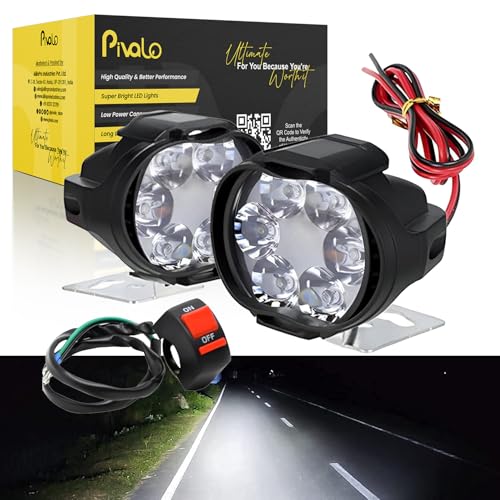 Pivalo 6 LED Fog Light15V DC 10W 1000Lm 7000k Power Waterproof Universal Head Lamp Off-Road Driving Anti Fog Headlight with Handlebar Switch for Bike Scooty Motorcycle (White, Pack of 2) - Image 1
