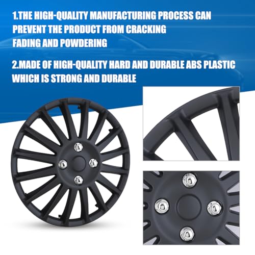 I1MOTOR 16'' Hubcaps Set of 4 16 Inch Wheel Rim Cover Universal R16 Hub Caps Replacement ABS Material Exterior Accessories for Car Pickup Truck SUV, Matte Black - Image 2