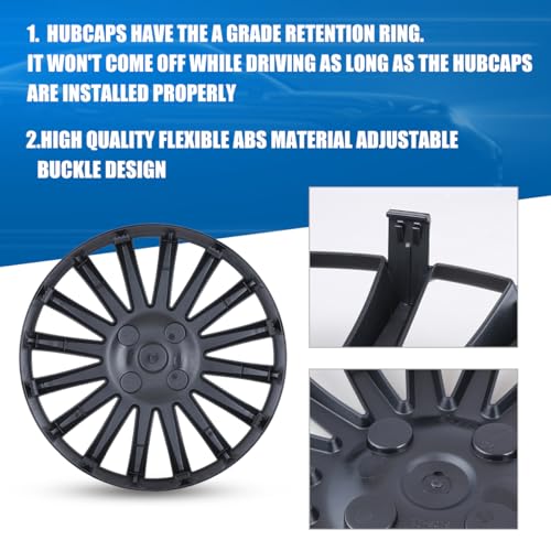 I1MOTOR 16'' Hubcaps Set of 4 16 Inch Wheel Rim Cover Universal R16 Hub Caps Replacement ABS Material Exterior Accessories for Car Pickup Truck SUV, Matte Black - Image 3