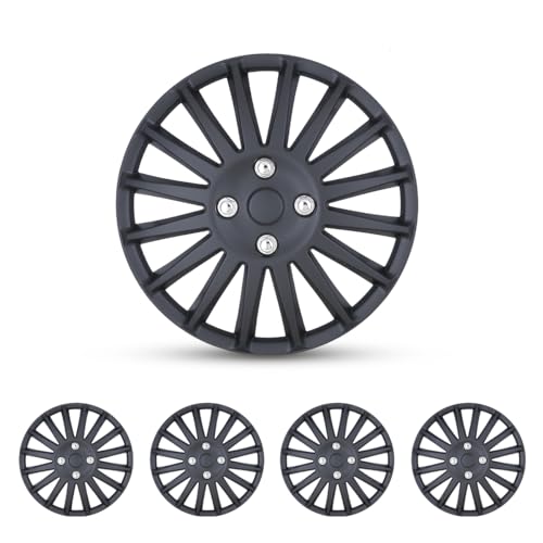 I1MOTOR 16'' Hubcaps Set of 4 16 Inch Wheel Rim Cover Universal R16 Hub Caps Replacement ABS Material Exterior Accessories for Car Pickup Truck SUV, Matte Black - Image 1